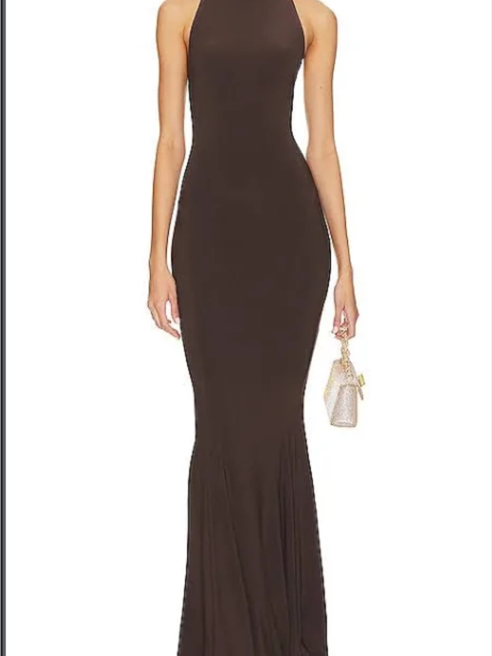 Norma Kamali Brown Halter Mermaid Maxi Dress